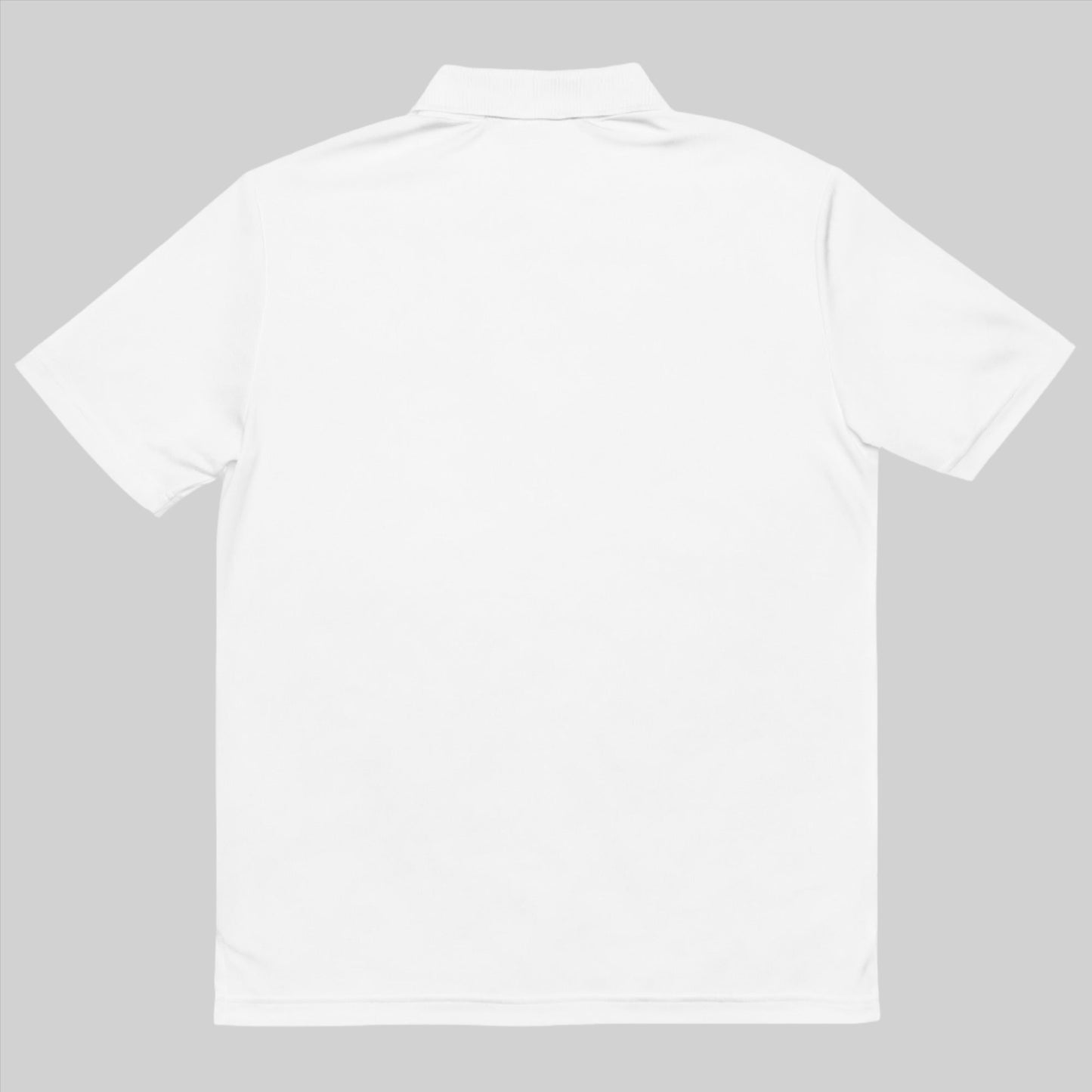 Back view of a white adidas® Men's Pickleball Performance Polo Shirt featuring a ribbed knit collar and plain design, ideal for on-court activities.