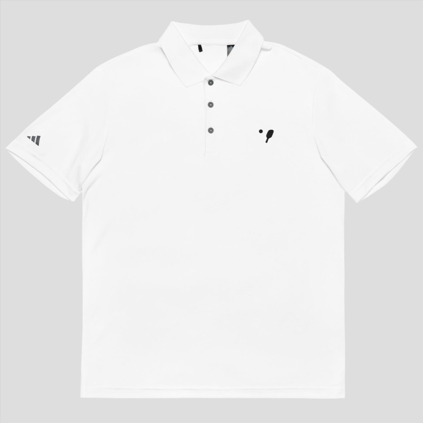 Front view of a white adidas® Men's Pickleball Performance Polo Shirt, highlighting its clean design and performance features suitable for sports enthusiasts.