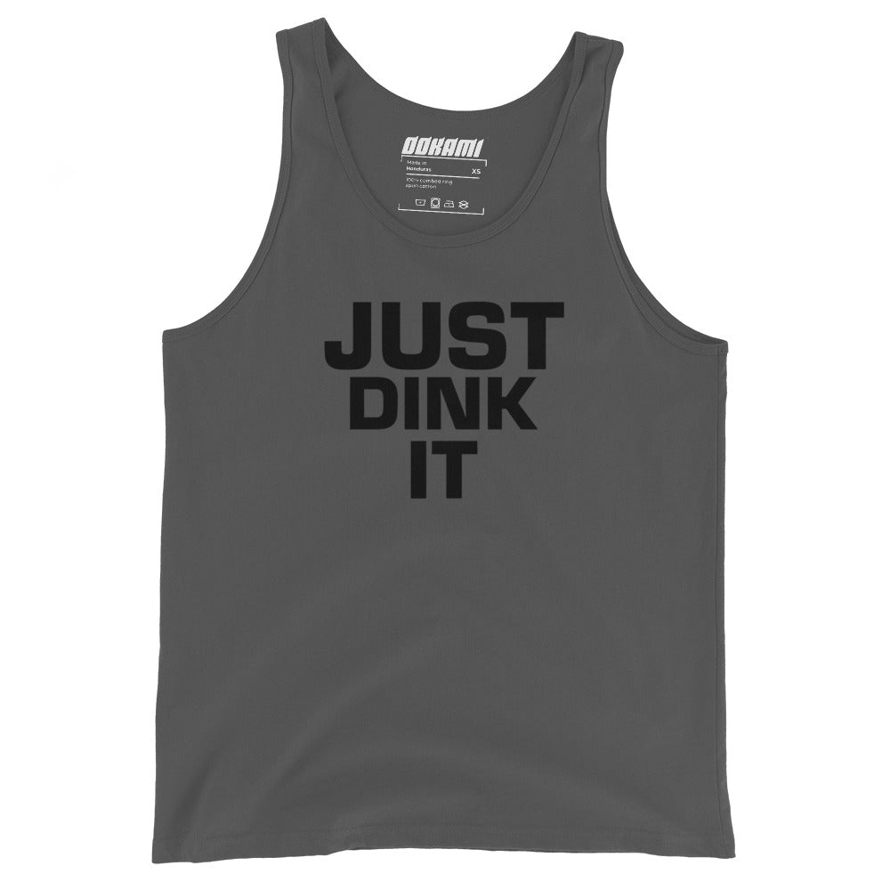 Asphalt JUST DINK IT tank top from OOKAMI SPORTS, displaying the front graphic.
