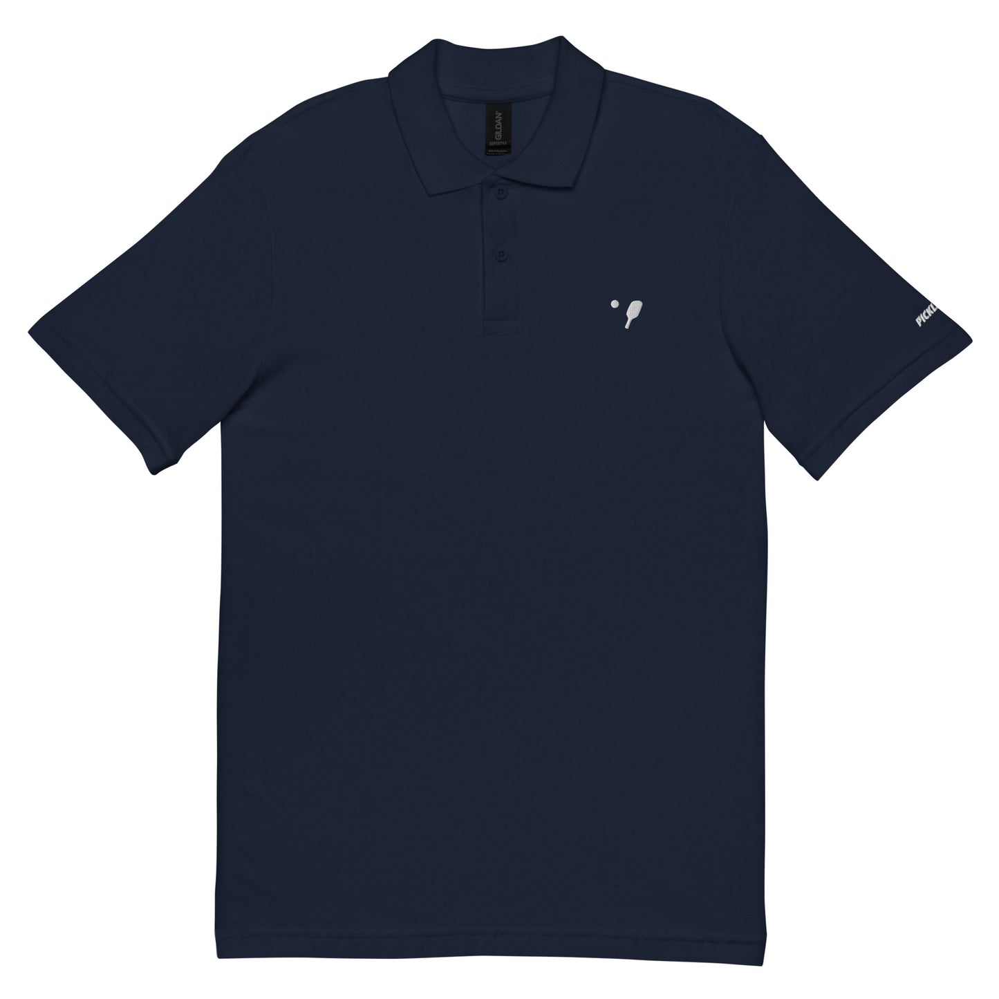 Navy OOKAMI SPORTS Men's Semi-Fitted Pickleball Polo Shirt, front view showing dyed-to-match buttons and sleek design.