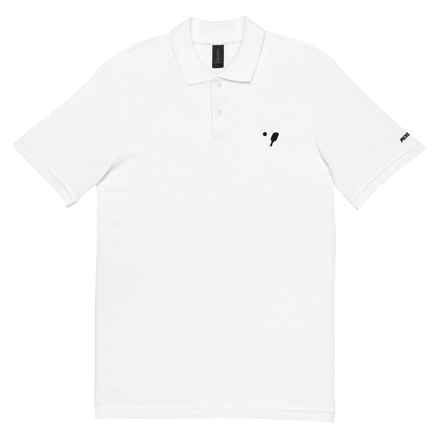 Front view of a white Classic Pique Polo Shirt by OOKAMI SPORTS, displaying the 100% ring-spun cotton material and dyed-to-match buttons for a timeless look