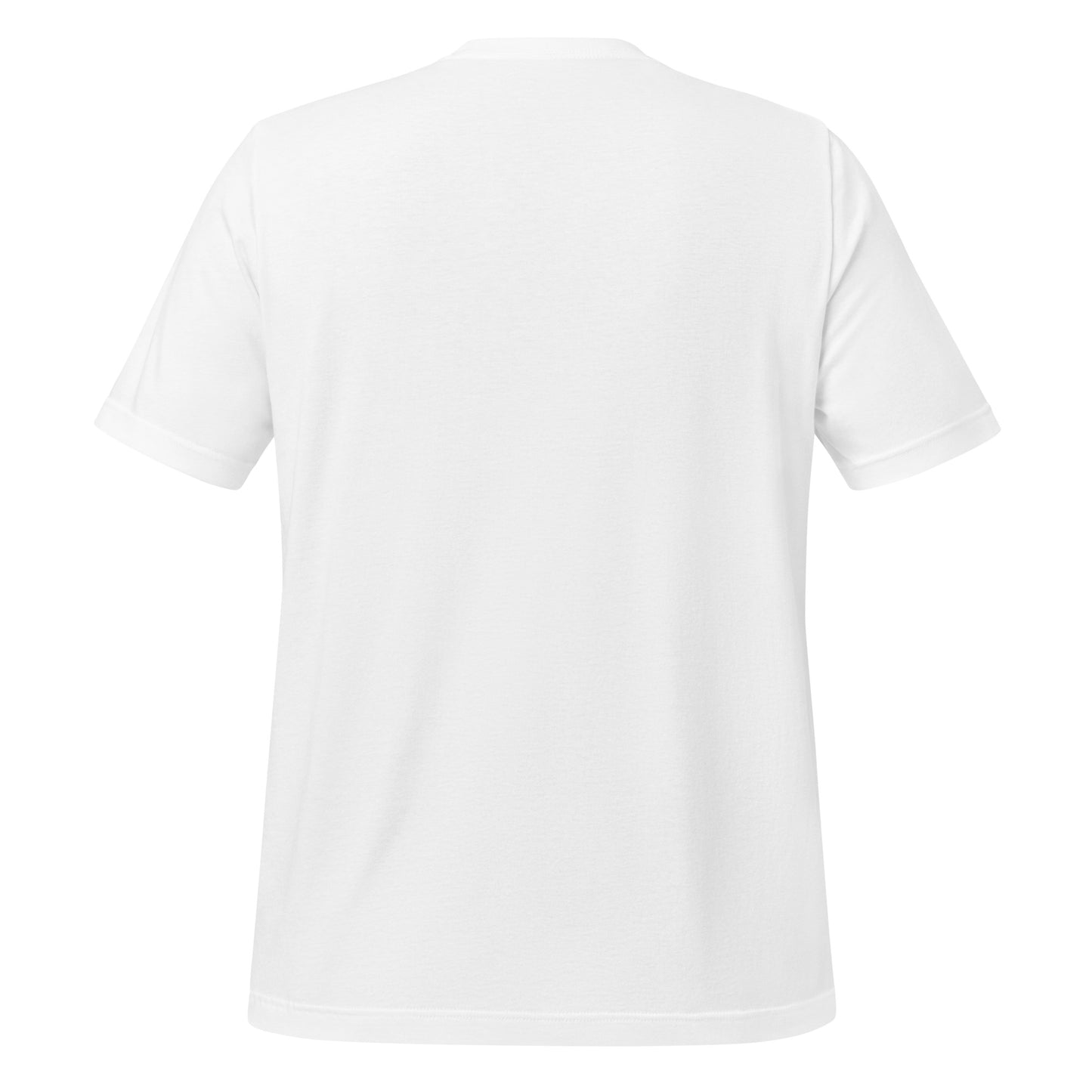 Back view of white t-shirt with no design.