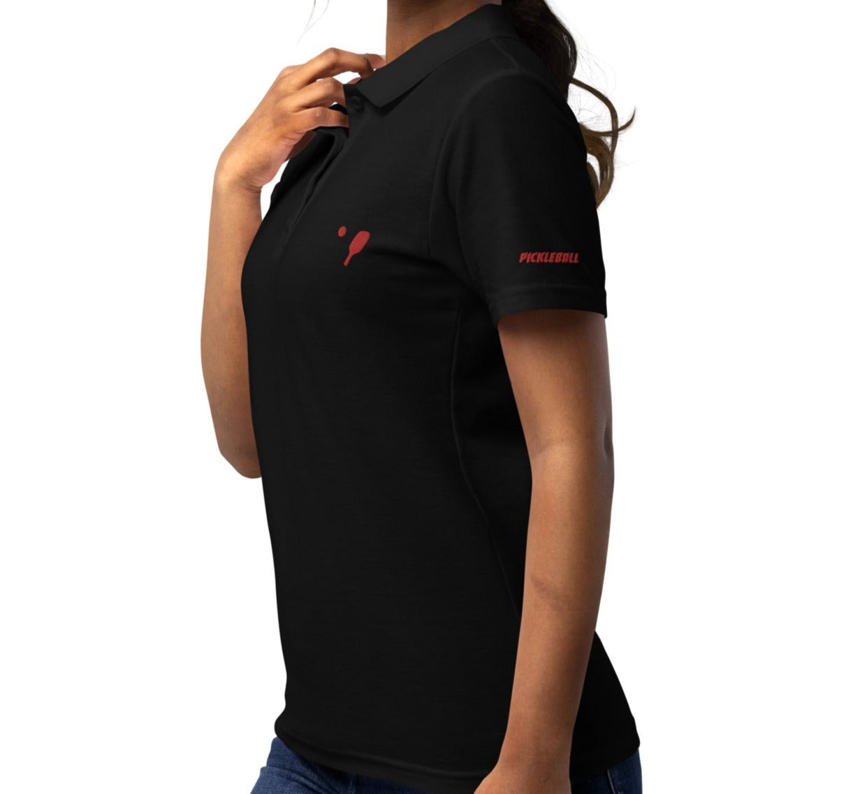 Women's Pickleball Pique Polo Shirt with Red Badge