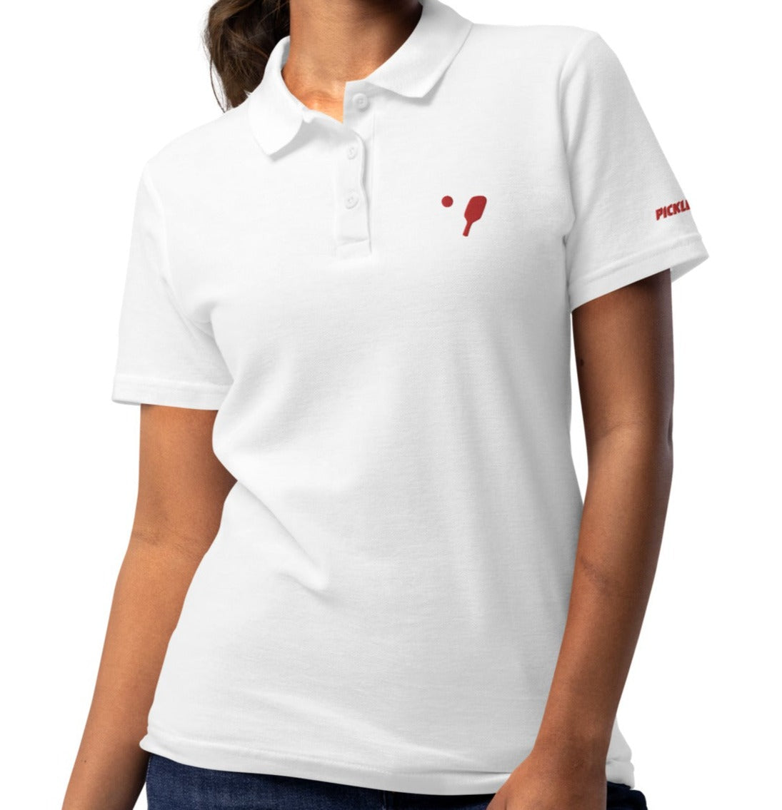 Women's Pickleball Pique Polo Shirt with Red Badge