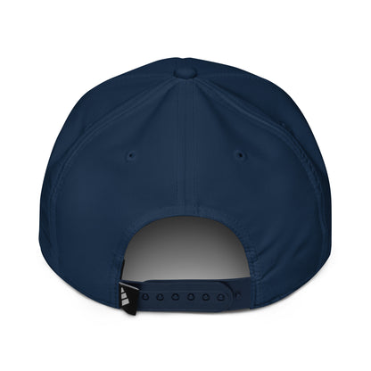 Back view of a navy Adidas performance cap with adjustable strap.