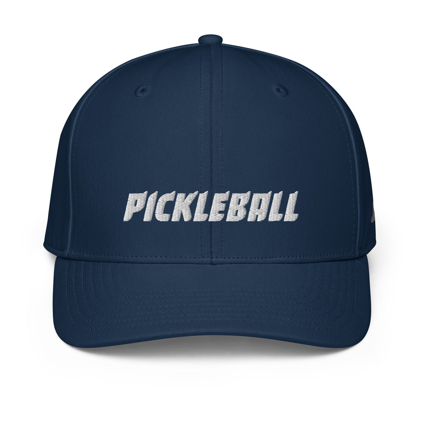 Front view of a navy Adidas performance cap with "PICKLEBALL" embroidered in official OOKAMI STYLE and Adidas logo on the left side.