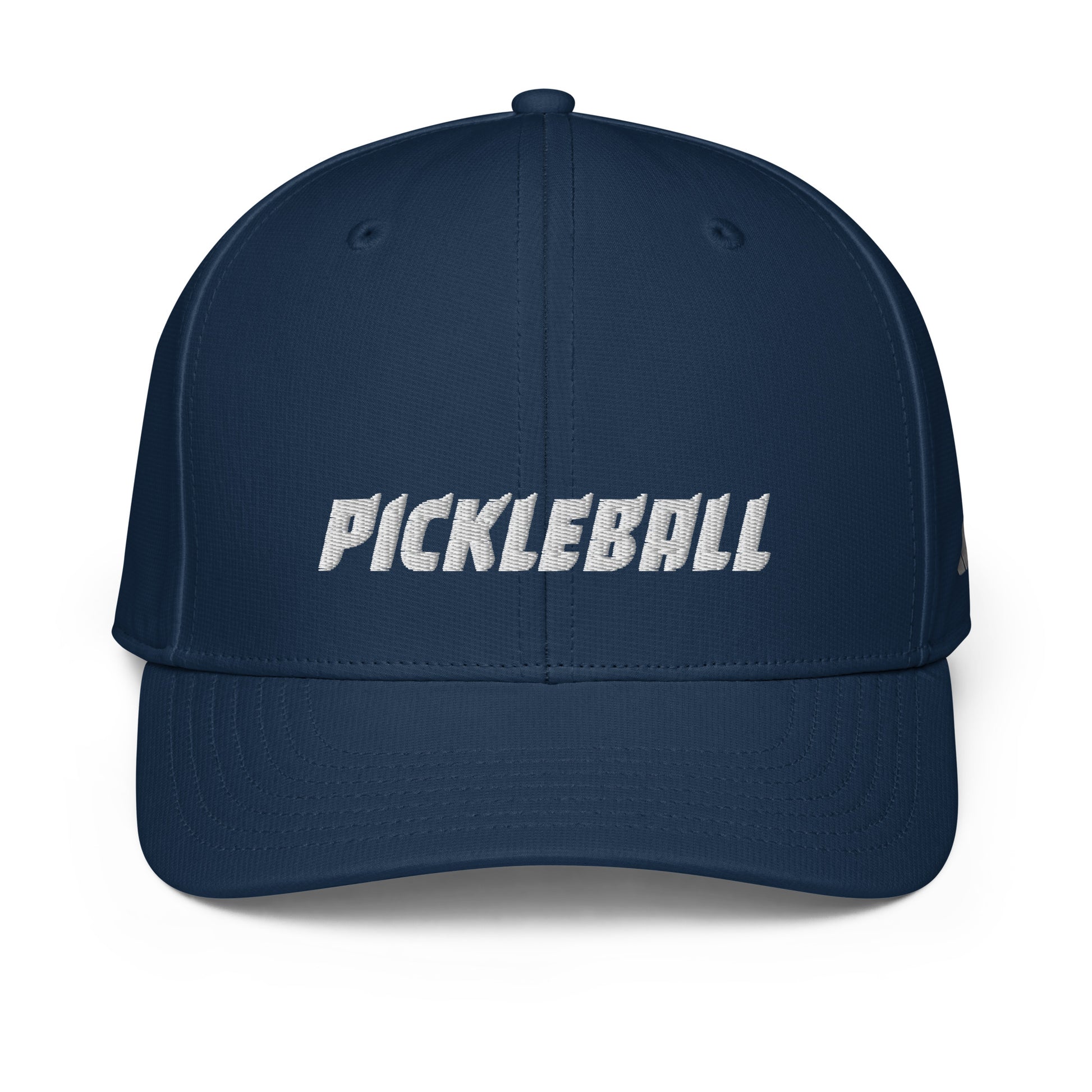 Front view of a navy Adidas performance cap with "PICKLEBALL" embroidered in official OOKAMI STYLE and Adidas logo on the left side.