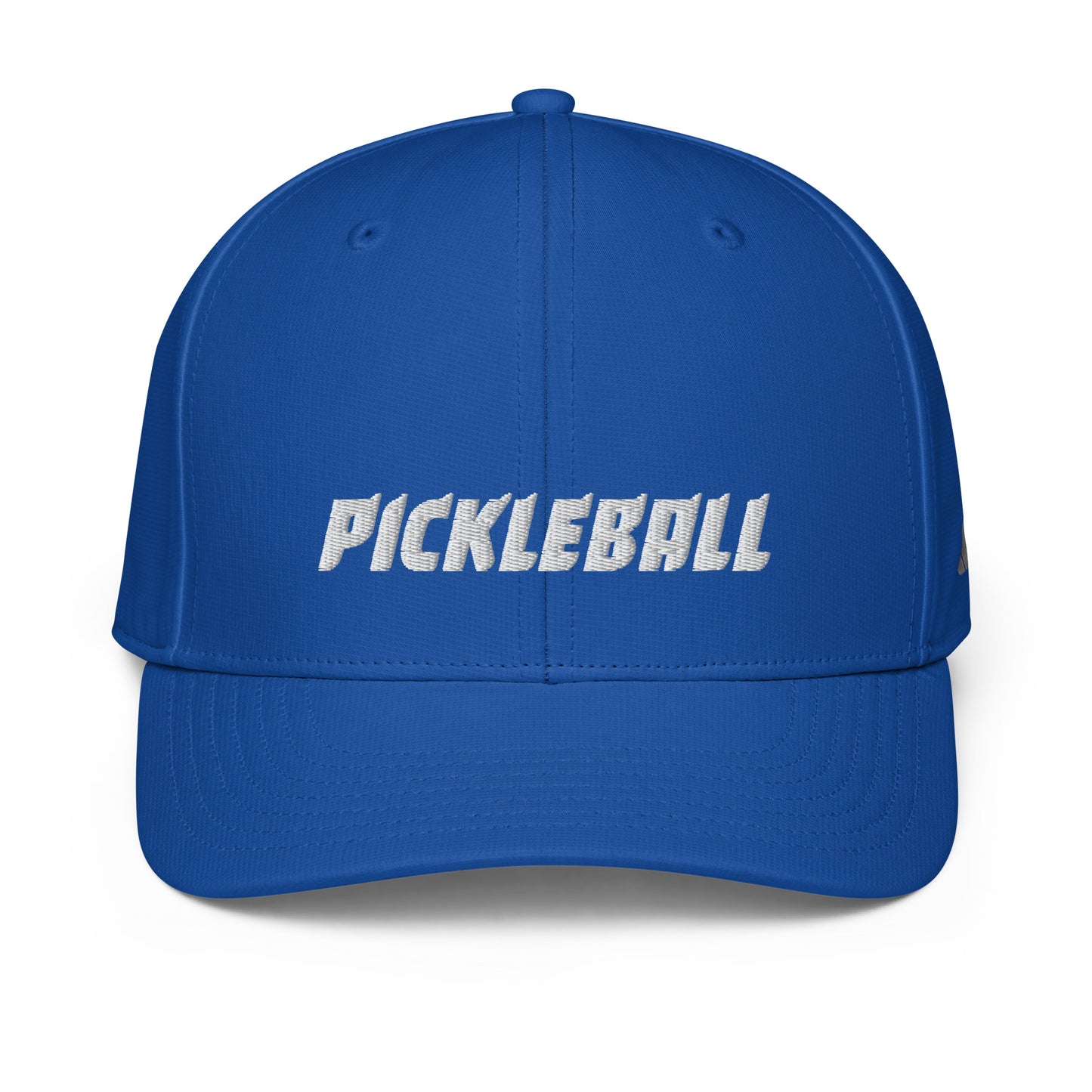 Front view of a blue Adidas performance cap featuring "PICKLEBALL" embroidered in official OOKAMI STYLE and Adidas logo on the left side.