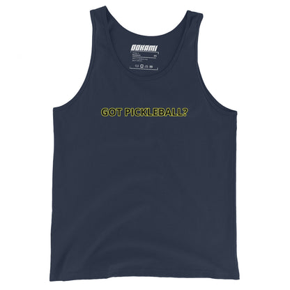 "Got Pickleball? Tank Top from OOKAMI SPORTS in navy, featuring the slogan 'GOT PICKLEBALL?' on the chest.