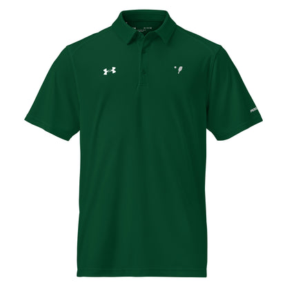 Front view of a green Under Armour® Men's Performance Polo, showcasing the embroidery of the OOKAMI SPORTS Pickleball logo on the left chest.
