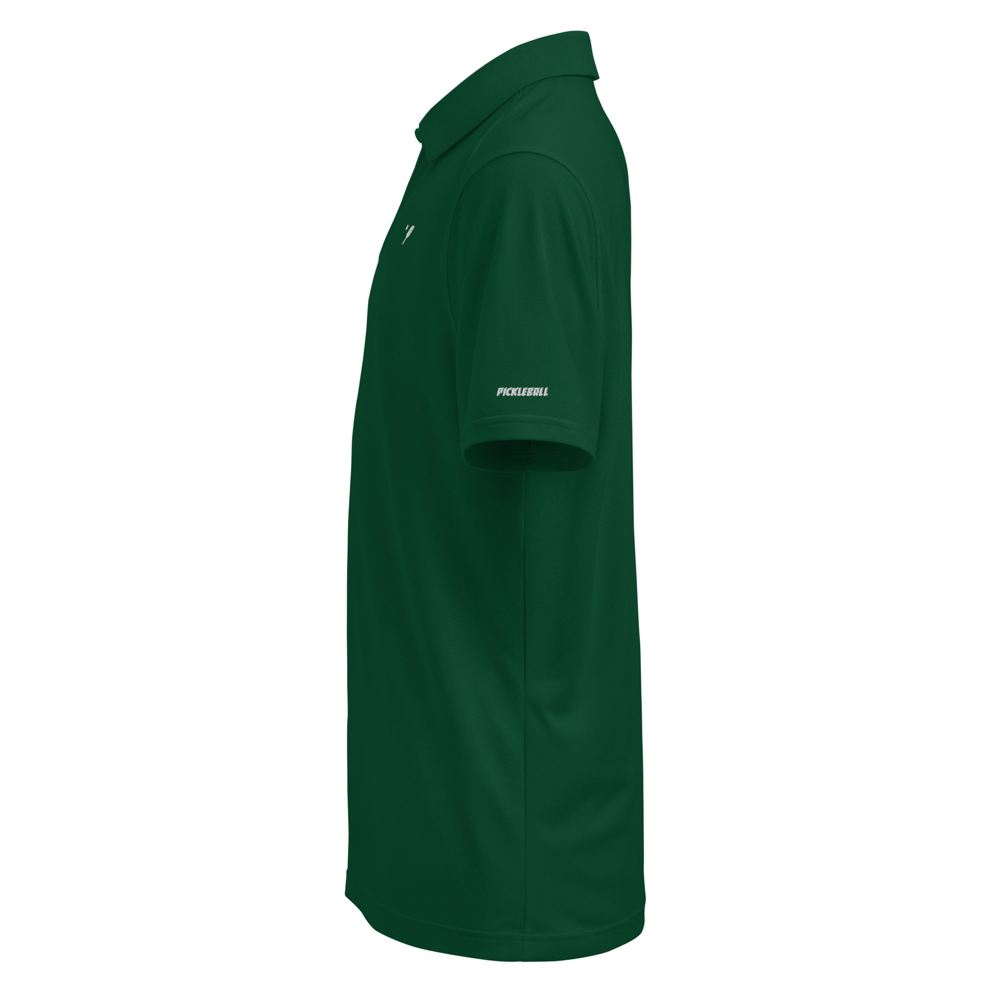 Side view of a green Under Armour® Men's Performance Polo with the OOKAMI SPORTS Pickleball logo on the sleeve, designed for breathability and comfort.