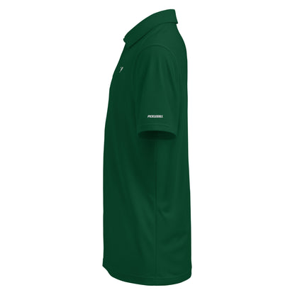 Side view of a green Under Armour® Men's Performance Polo with the OOKAMI SPORTS Pickleball logo on the sleeve, designed for breathability and comfort.