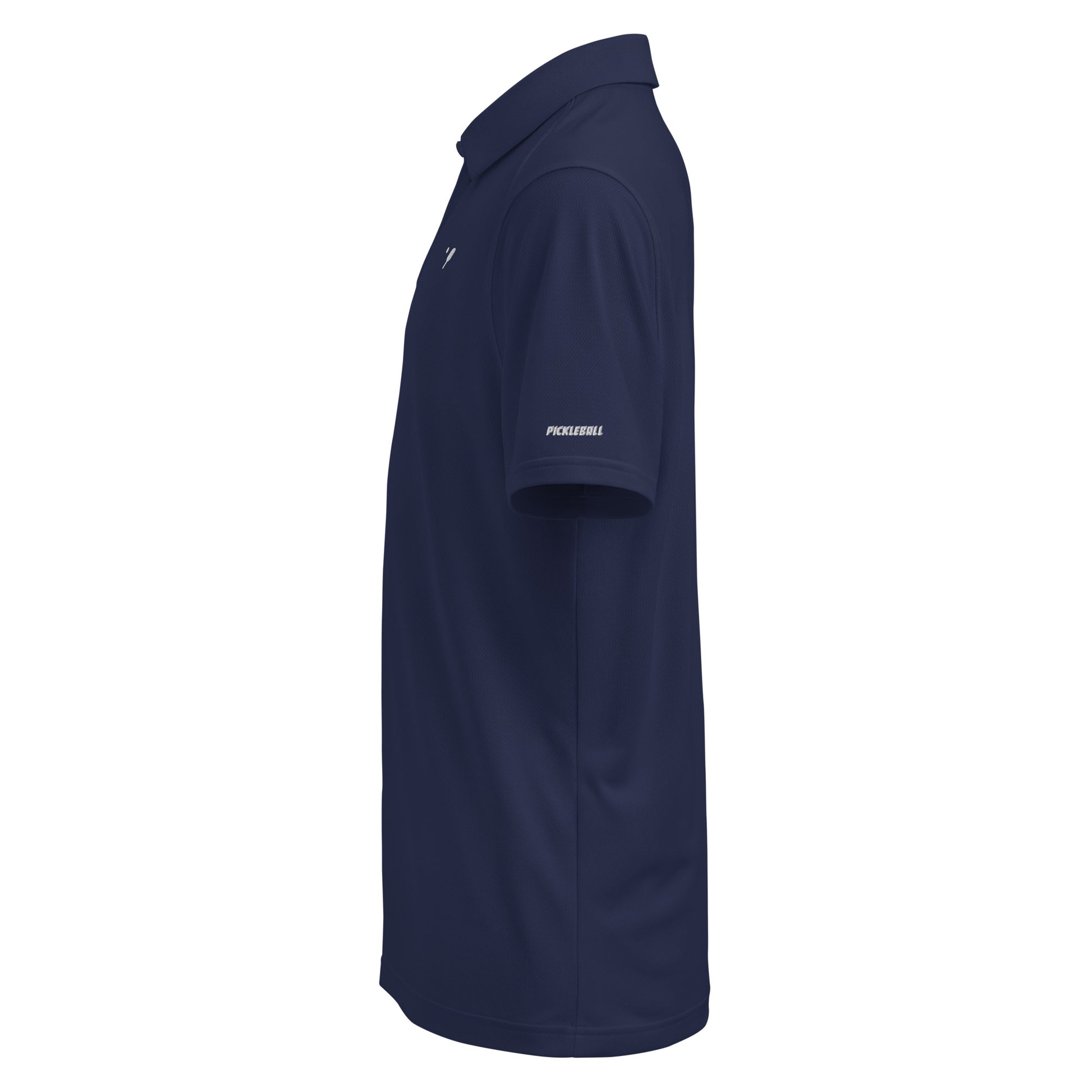 Side view of a navy Under Armour® Men's Performance Polo with the OOKAMI SPORTS logo on the left sleeve, perfect for athletic activities.