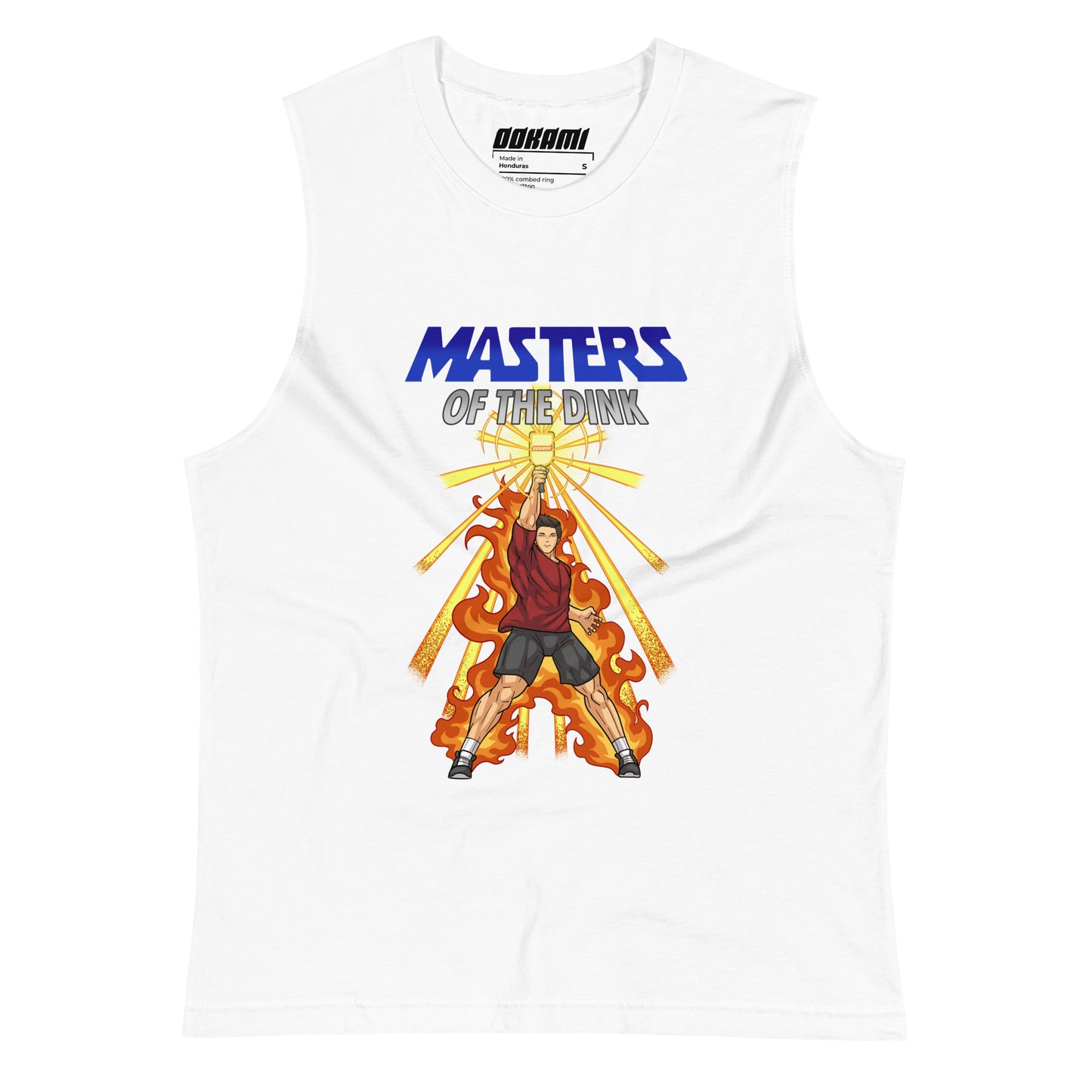 Masters of the Dink Tank from OOKAMI SPORTS in white, featuring a powerful graphic inspired by Masters of the Universe.