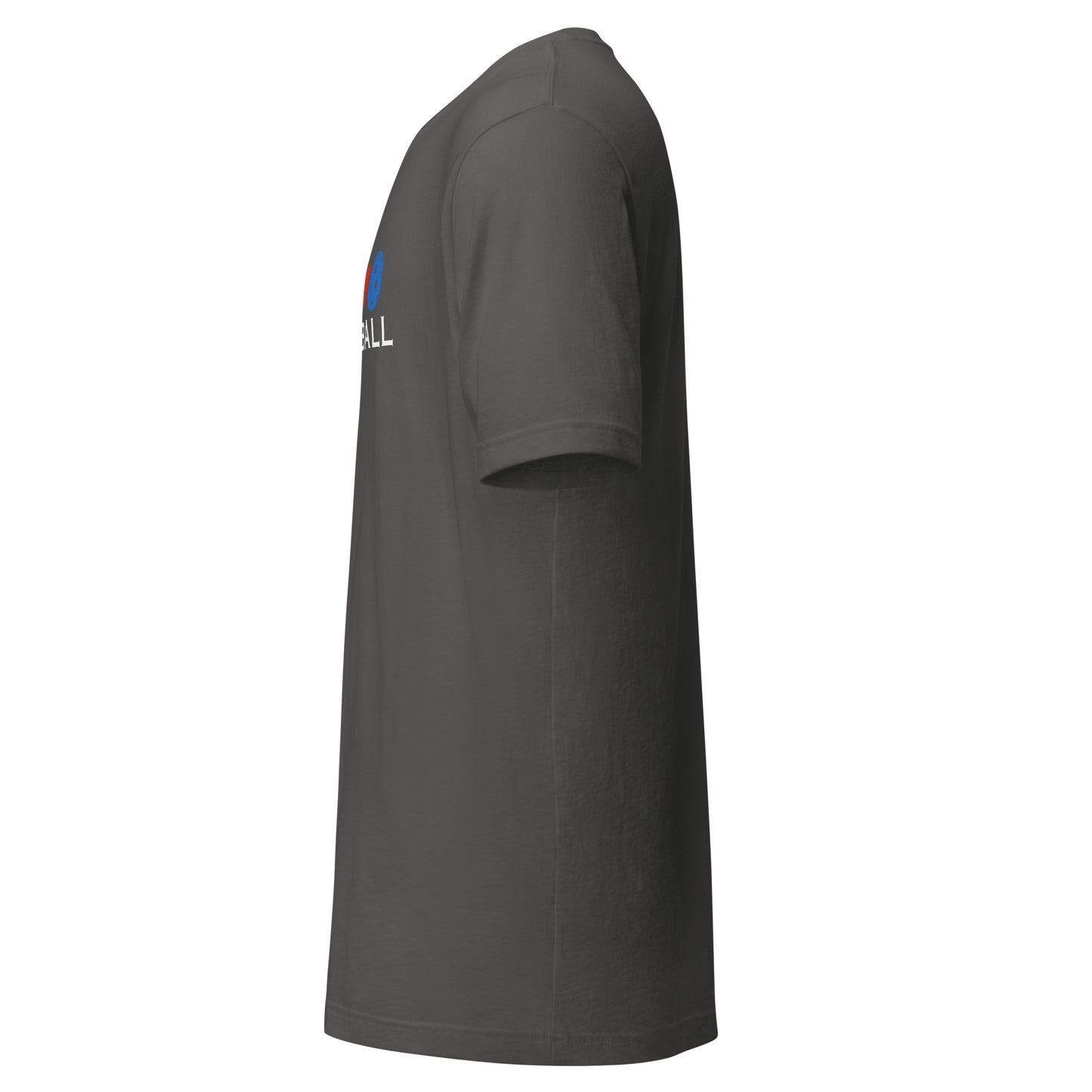 Left side view of asphalt t-shirt showing the edge of the front graphic.