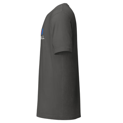 Left side view of asphalt t-shirt showing the edge of the front graphic.