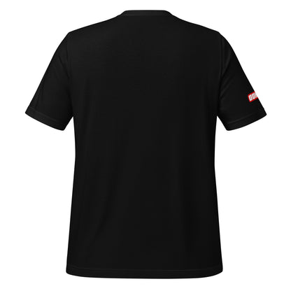 Back view of a black t-shirt featuring the OOKAMI logo on the left sleeve.
