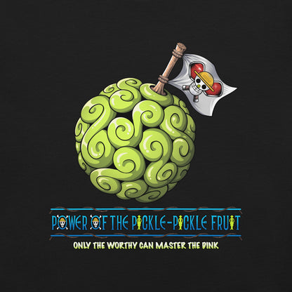 OOKAMI SPORTS Black Pickleball T-Shirt featuring the powerful Pickle Pickle Devil Fruit design, perfect for dominating the court and mastering the DINK.