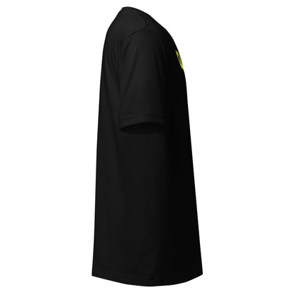 Right side view of black t-shirt with no design on the sleeve.