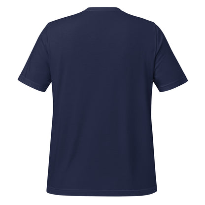 Back view of navy t-shirt with no design.