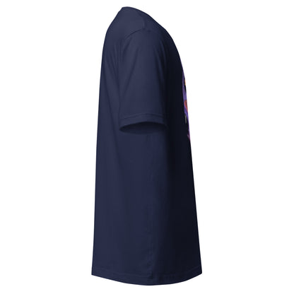 Right side view of navy t-shirt showing the OOKAMI SPORTS logo on the sleeve.
