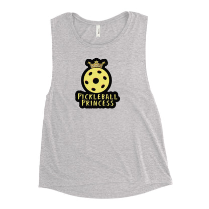 Front view of Women's Muscle Tank - Pickleball Princess in athletic heather