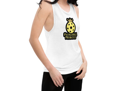 Side view of Women's Muscle Tank - Pickleball Princess in white