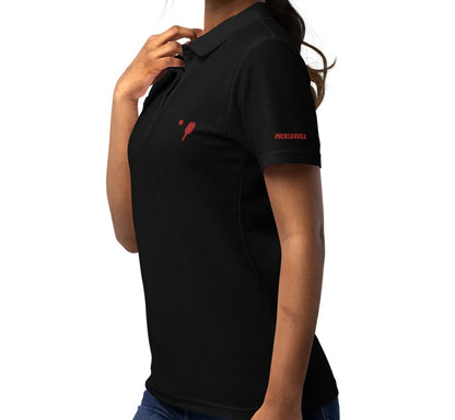 Women's Pickleball Pique Polo Shirt with Red Badge