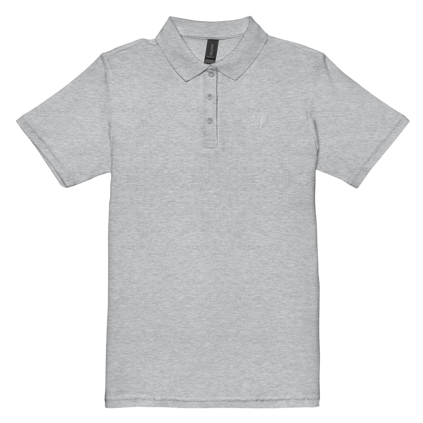 Gray Women's Pique Pickleball Polo Shirt displayed flat, with a white pickleball logo on the left chest.