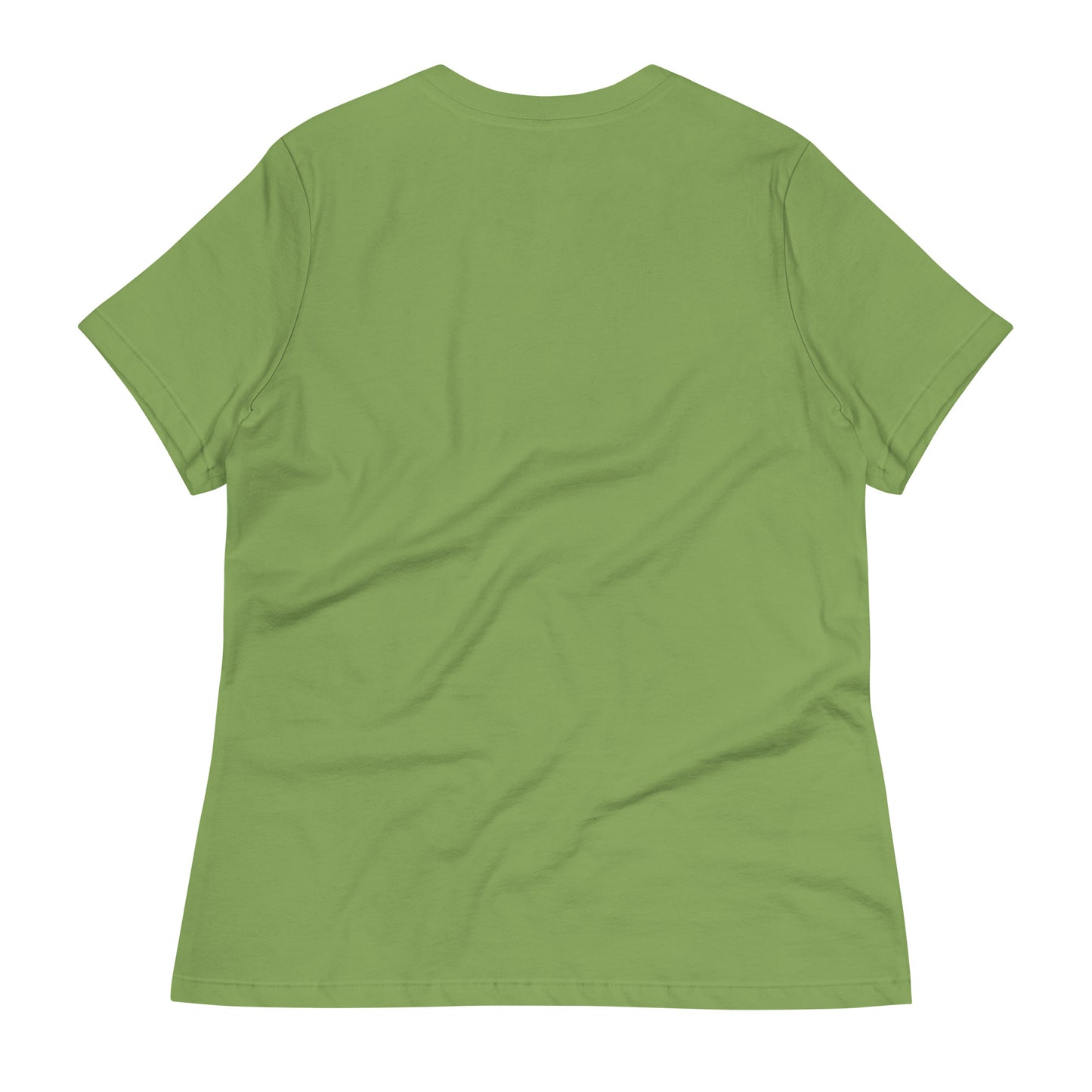 Back view of a women's relaxed leaf green T-shirt without any design.