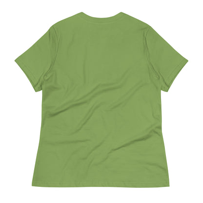 Back view of a women's relaxed leaf green T-shirt without any design.